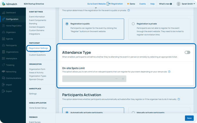 Attendance type in Registration settings