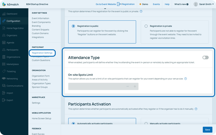 Attendance type in Registration settings