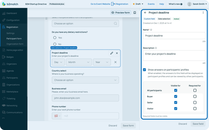 Date selection field