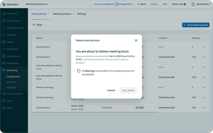 Delete meeting blocks with meetings