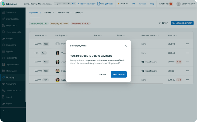 Delete payment modal
