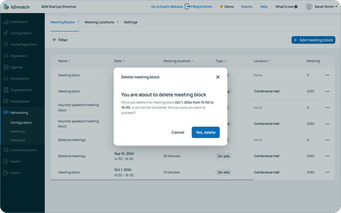 Deleting meeting block modal