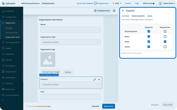 Edit visibility for org reg fields