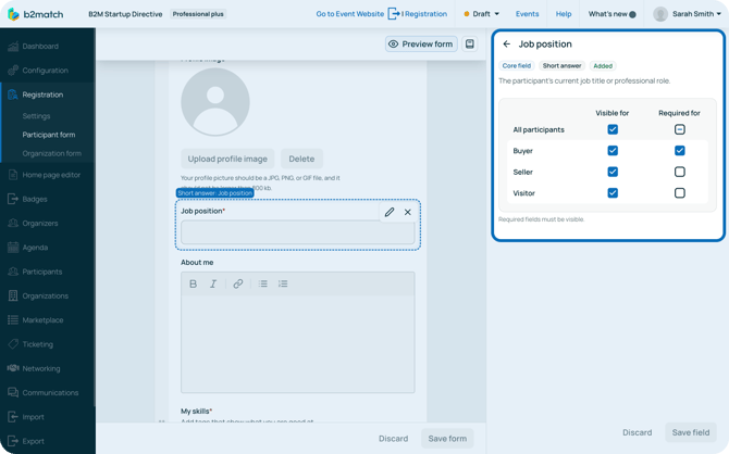 Editing visibility for reg fields