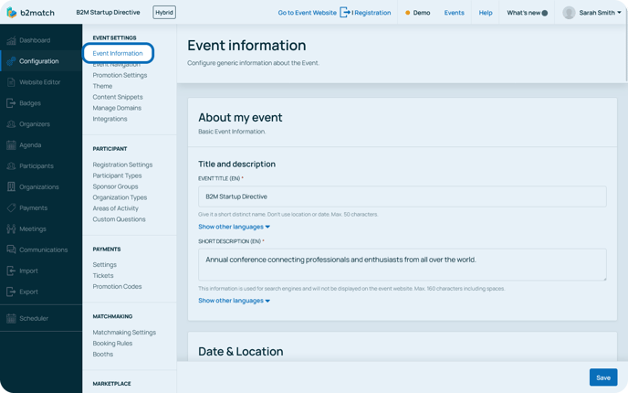 Event Information navigation