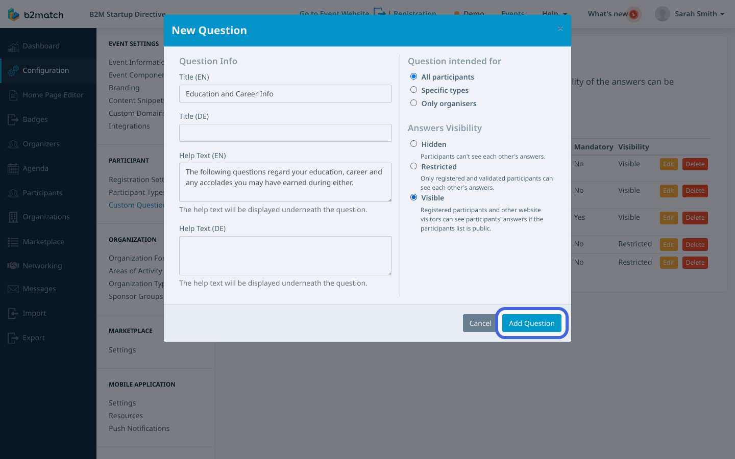 Grouping Custom Questions