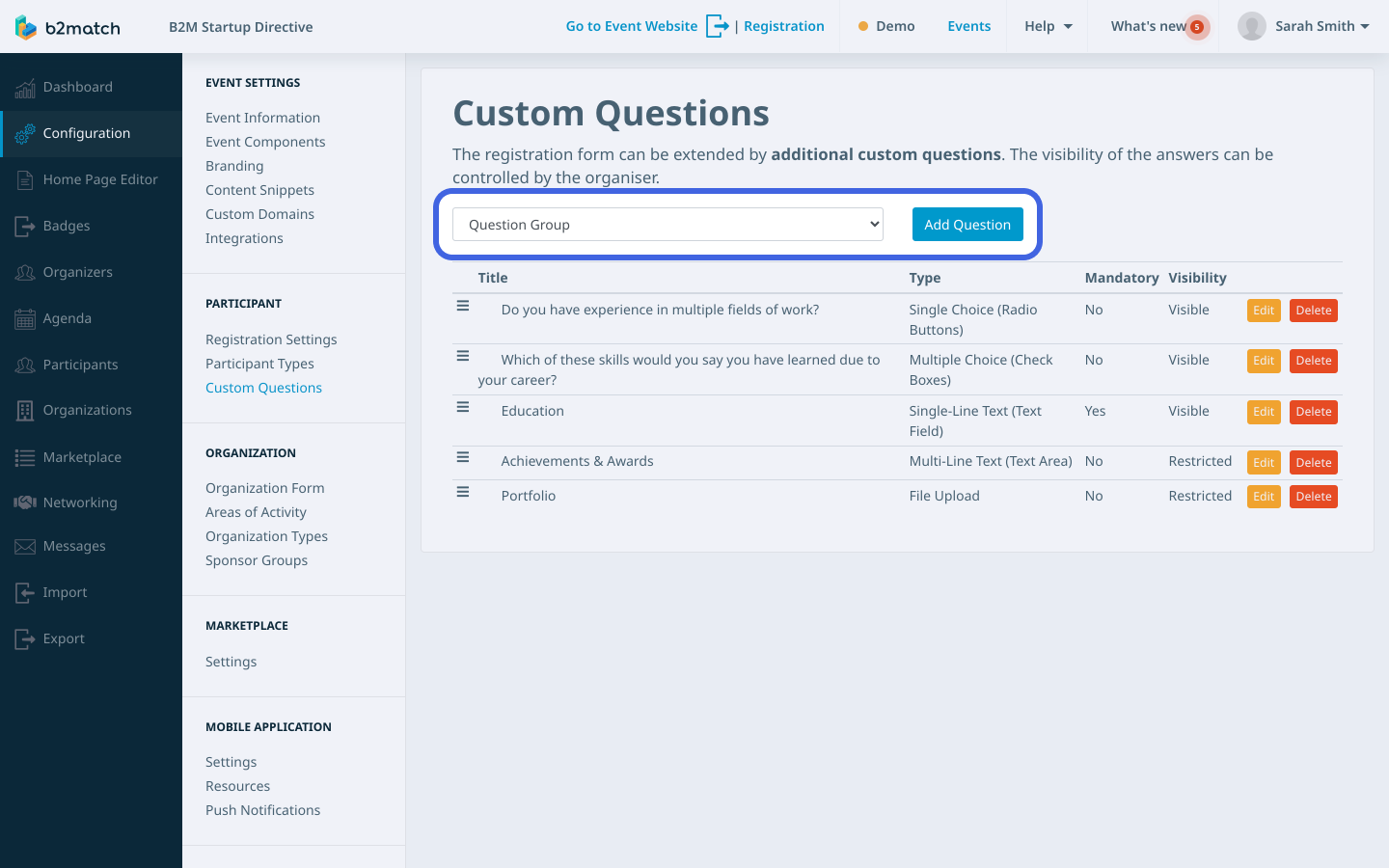 Grouping Custom Questions