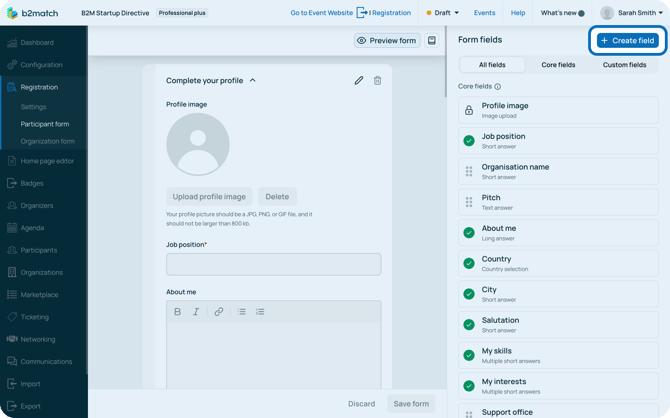 Main content area with create field