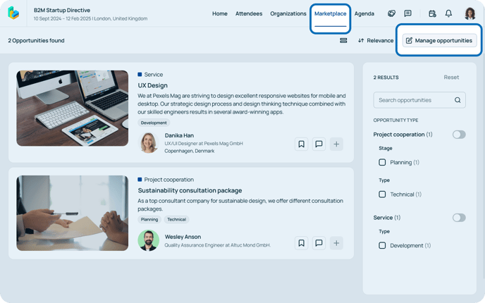 Manage opportunities on Marketplace