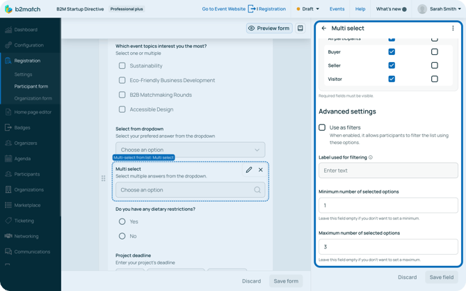 Multiselect from dropdown