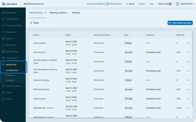 Networking config drop-down