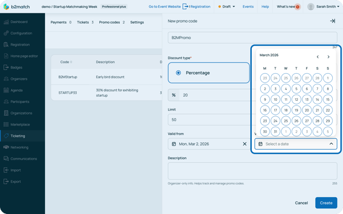 Promo code valid from