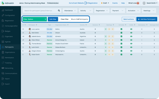 Selecting filters for batch actions