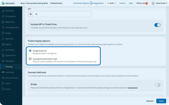 Ticket display options