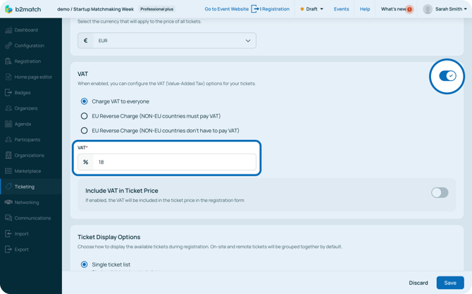VAT precentage field