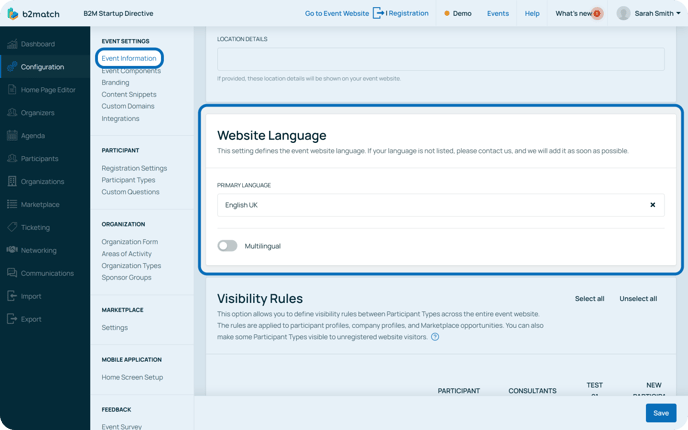 Website language navigation