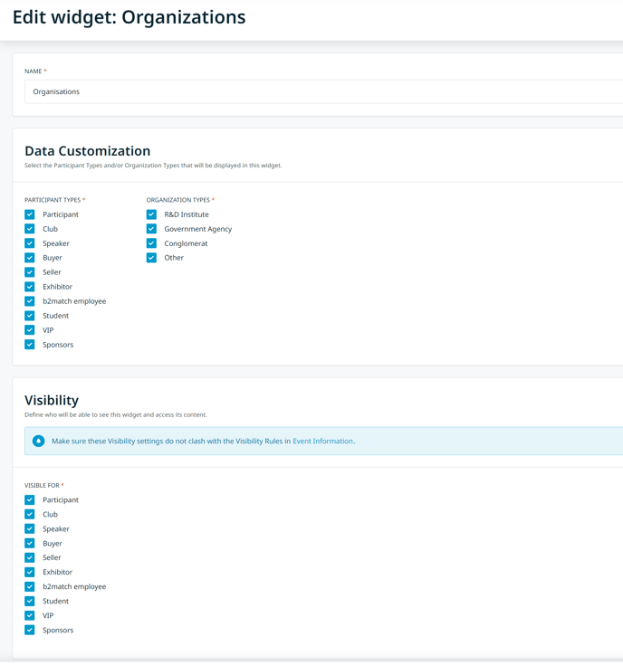 v6 - widget organisations